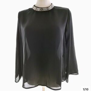 ZARA sheer black top with beaded or embellished  collar size XS NWOTS